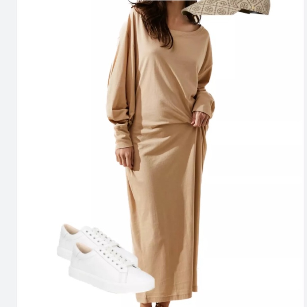 FP Beach Free People Lifestyle Maxi Dress Long Sleeve Sand Sable NWT Size XS - Picture 2 of 10